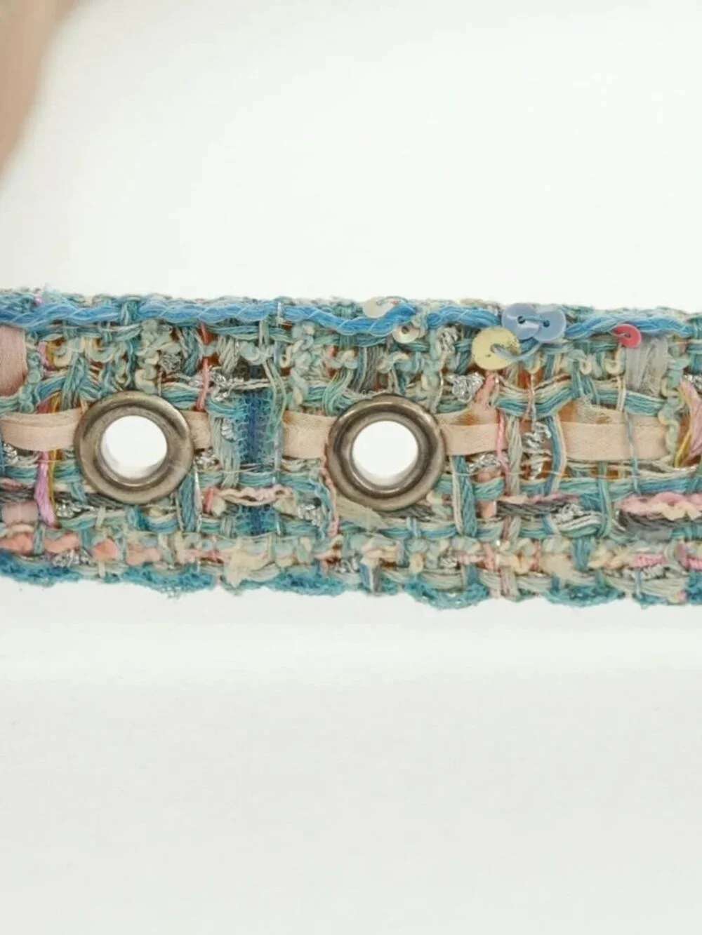 CHANEL Belt tweed Light Blue CC Auth 156372V